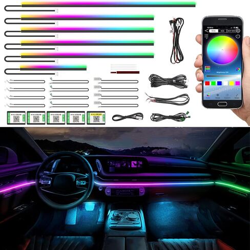مصابيح السيارة الداخلية من الأكريليك من AUTOXBERT Dreamcolor، مجموعة الإضاءة المحيطة بالسيارة 18 في 1، 16 مليون لون من مصابيح LED الداخلية للسيارة مع التحكم في التطبيق ووظيفة الصوت النشطة in Saudi Arabia