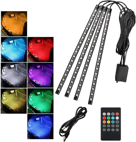 Car Led Interior Lights, RGB 72 LED Multi Color Auto Strip Light with Remote Control, Music Sync Color Change Light Under Dash Smart Lighting Kit, Interior Car Accessories (USB) in Saudi Arabia
