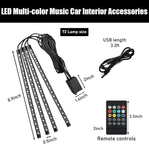 Car Led Interior Lights, RGB 72 LED Multi Color Auto Strip Light with Remote Control, Music Sync Color Change Light Under Dash Smart Lighting Kit, Interior Car Accessories (USB) in Saudi Arabia
