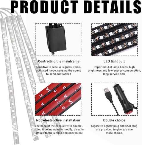 Car Led Interior Lights, RGB 72 LED Multi Color Auto Strip Light with Remote Control, Music Sync Color Change Light Under Dash Smart Lighting Kit, Interior Car Accessories (USB) in Saudi Arabia