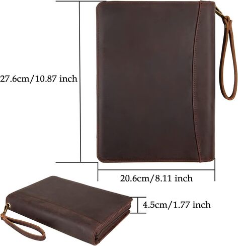 A5 Genuine Leather Portfolio Notebook Binder, 6 Ring Binder Notebook Portfolio, Refillable Notebook A5 Planner Binder with Binder Pockets (Standard,Dark Brown) in Saudi Arabia