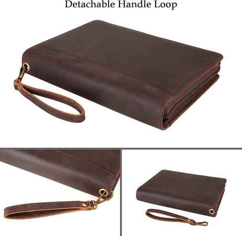 A5 Genuine Leather Portfolio Notebook Binder, 6 Ring Binder Notebook Portfolio, Refillable Notebook A5 Planner Binder with Binder Pockets (Standard,Dark Brown) in Saudi Arabia