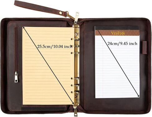 A5 Genuine Leather Portfolio Notebook Binder, 6 Ring Binder Notebook Portfolio, Refillable Notebook A5 Planner Binder with Binder Pockets (Standard,Dark Brown) in Saudi Arabia