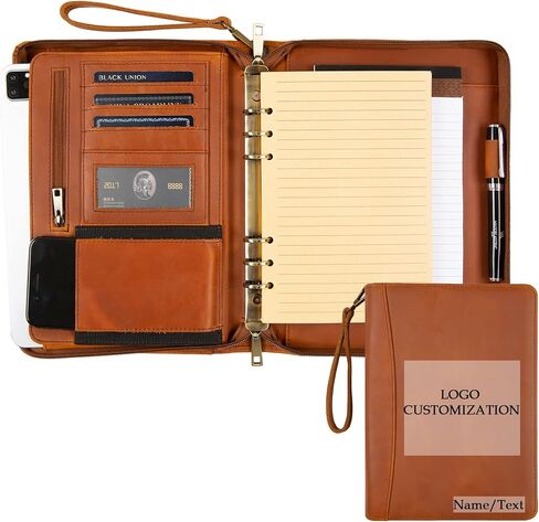A5 Genuine Leather Portfolio Notebook Binder, 6 Ring Binder Notebook Portfolio, Refillable Notebook A5 Planner Binder with Binder Pockets (Standard,Dark Brown) in Saudi Arabia