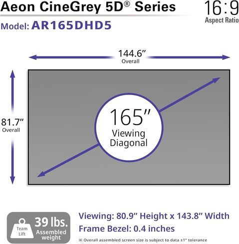 Elite Screens Aeon CineGrey 5D 165 inch Diag. 16:9, Edge Free Ceiling Light Rejecting and Ambient Light Rejecting (CLR/ALR) Fixed Frame Projection Projector Screen for Movie Home Theater, AR165DHD5 in Saudi Arabia