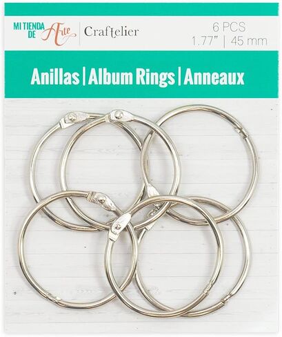 Craftelier - Set of 6 Metal Binding Rings for Scrapbooking, Card Making and other Craft Projects | Rings for Photo Albums, Notebooks or Diaries | Size Ø 45 mm - Silver Colour in Saudi Arabia