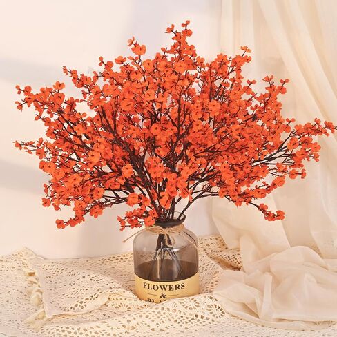 Yastouay Fake Fall Flowers Real Touch Silk Flowers, 5Pcs Fall Orange Faux Artificial Flowers for Decorations, Babys Breath Artificial Flowers Bulk for Thanksgiving Fall Decor Floral Arrangement in Saudi Arabia