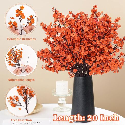Yastouay Fake Fall Flowers Real Touch Silk Flowers, 5Pcs Fall Orange Faux Artificial Flowers for Decorations, Babys Breath Artificial Flowers Bulk for Thanksgiving Fall Decor Floral Arrangement in Saudi Arabia