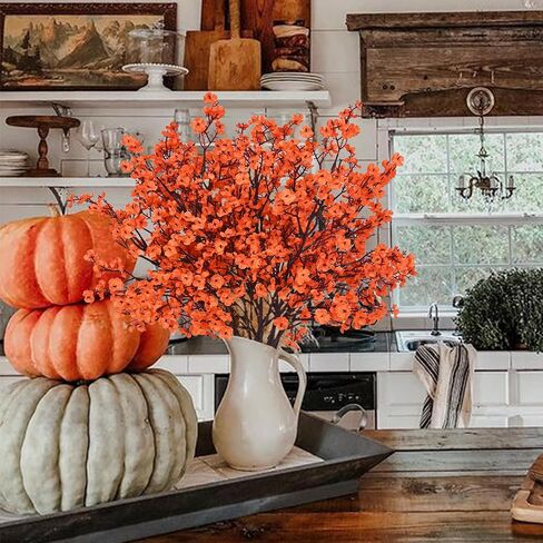 Yastouay Fake Fall Flowers Real Touch Silk Flowers, 5Pcs Fall Orange Faux Artificial Flowers for Decorations, Babys Breath Artificial Flowers Bulk for Thanksgiving Fall Decor Floral Arrangement in Saudi Arabia