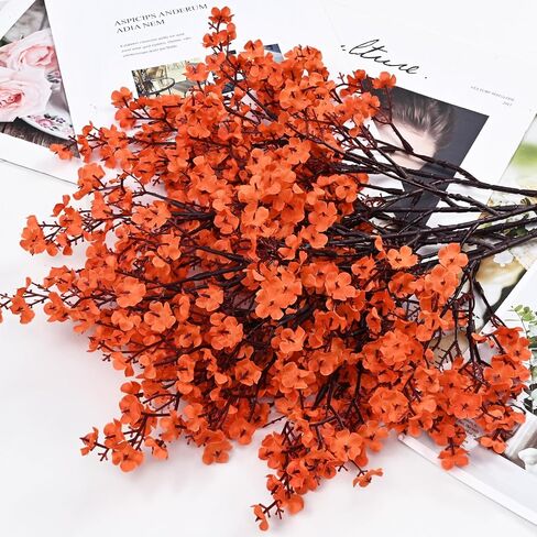 Yastouay Fake Fall Flowers Real Touch Silk Flowers, 5Pcs Fall Orange Faux Artificial Flowers for Decorations, Babys Breath Artificial Flowers Bulk for Thanksgiving Fall Decor Floral Arrangement in Saudi Arabia