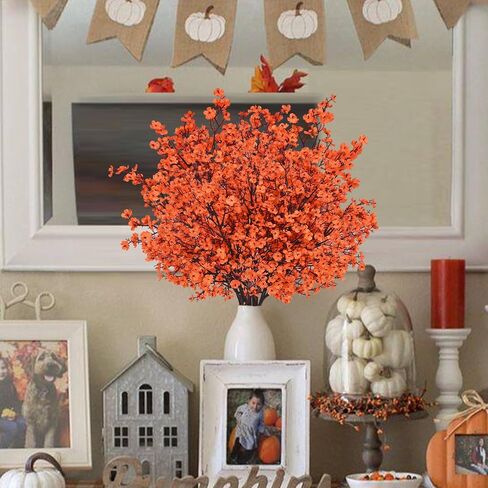 Yastouay Fake Fall Flowers Real Touch Silk Flowers, 5Pcs Fall Orange Faux Artificial Flowers for Decorations, Babys Breath Artificial Flowers Bulk for Thanksgiving Fall Decor Floral Arrangement in Saudi Arabia
