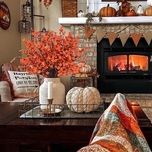 Yastouay Fake Fall Flowers Real Touch Silk Flowers, 5Pcs Fall Orange Faux Artificial Flowers for Decorations, Babys Breath Artificial Flowers Bulk for Thanksgiving Fall Decor Floral Arrangement in Saudi Arabia