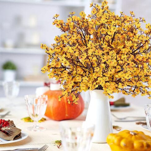 Yastouay Fake Fall Flowers Real Touch Silk Flowers, 5Pcs Fall Orange Faux Artificial Flowers for Decorations, Babys Breath Artificial Flowers Bulk for Thanksgiving Fall Decor Floral Arrangement in Saudi Arabia