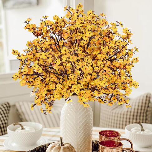 Yastouay Fake Fall Flowers Real Touch Silk Flowers, 5Pcs Fall Orange Faux Artificial Flowers for Decorations, Babys Breath Artificial Flowers Bulk for Thanksgiving Fall Decor Floral Arrangement in Saudi Arabia