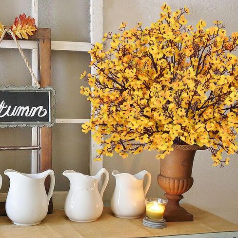 Yastouay Fake Fall Flowers Real Touch Silk Flowers, 5Pcs Fall Orange Faux Artificial Flowers for Decorations, Babys Breath Artificial Flowers Bulk for Thanksgiving Fall Decor Floral Arrangement in Saudi Arabia