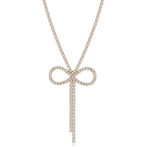 FAMARINE Silver Plated Bow Necklace for Women Simple Cubic Zirconia Silver Bow Neckace for Women Gift