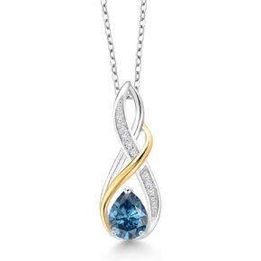 Gem Stone King 925 Silver and 10K Yellow Gold Blue Sapphire and White Lab Grown Diamond Pendant Necklace For Women (1.43 Cttw, with 18 Inch Chain)