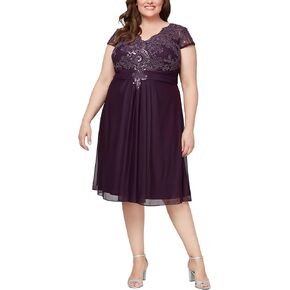 Alex Evenings Women's Plus Size A-line Embroidered Empire Bodice, Cocktail Dress for Special Occasions