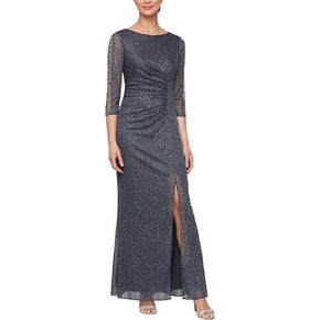 إس إل. فستان رسمي نسائي مقاس كبير طويل وخصر مكشكش مع أكمام 3/4 مطرزة in Kuwait