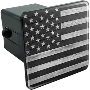 Rustic Subdued American Flag Wood Grain Design Tow Trailer Hitch Cover Plug Insert