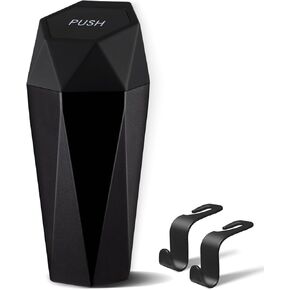 LivTee Car Trash Can with Lid, Diamond Design Small Automatic Portable Trash Can with 2PCS Car Purse Hook for Purses and Bags, Car Interior Accessories for Women Men (Black)
