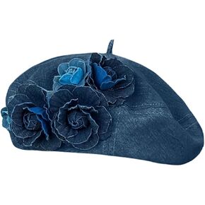 Floral French Style Beret Hat Denim Painter Cap Dress Beanie for Women Girls