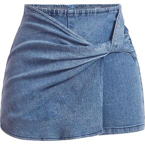 Floerns Women's Casual Twist Front Denim Skort Zip Up Skinny Skirt Shorts