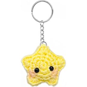 Cute Star Keychain,Crochet Kawaii Blush Star for Car Key Decor,Handmade Purse Bag Charms Key Ring Accessories Pastel Gifts Women