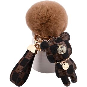 NingMeng Bear Keychain Cute Bear Doll Keyring Animal Key Pendant Charm with Artificial Fur Ball for Car Keys Household Keys Bag Pendants Car Ornaments