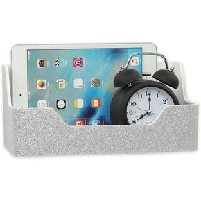 Bedside Shelf Caddy Teen Kids Dedroom Wall Mount Decoration DIY Adhesive Foam Tape Phone Remotes Controls Water Bottle Holder Organizer Removable Damage Free Hanging Strips (Silver)