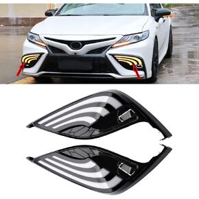 MotorFansClub LED Daytime Running Lights Fit for Camry SE XSE 2021 2022 2023 2024 Front Fog lamps 2 Colors White Turn Signal Light Amber Driver and Passenger Side