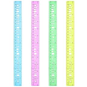 Plastic Ruler 12 Inch Rulers Color Transparent Rulers Metric Straight Ruler with Inches and Centimeters Ruler for School Home Office 4 Pack