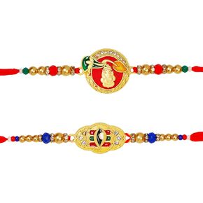 Raksha Bandhan Set of 2 Ganesha & Shiv Rakhi for Brother Rakhee | Raksha bandhan Rakhi Bracelet for Brother Rakhi for Bhaiya Rakhi Set with Greeting Card & Roli Chawal