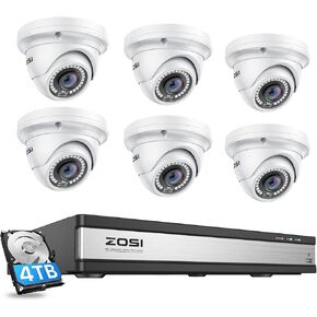 ZOSI 4K 16CH PoE Outdoor Home Security Camera System with 4TB HDD,H.265+ 16 Channel 8MP NVR Recorder,6pcs Wired 5MP PoE IP Dome Cameras,Night Vision,Motion Detection,Remote Access,for 24-7 Recording