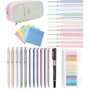 Cute Aesthetic School Supplies Set, Book Annotation kit, Pen Case, Highlighters, Black and Colored Pens, Markers, Sticky Notes and Tabs for Bible Study College Nursing Students Stationary Essentials