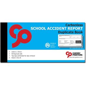 Cherry Carbonless NCR School Accident Report Book 3.90 x 8.27 Inches 50 Sets 2part Duplicate
