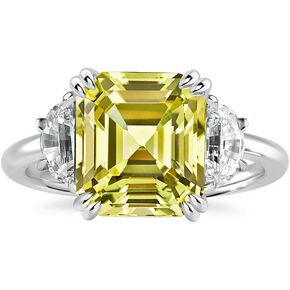 4.5CT Simulated Canary Yellow Diamond Engagement Ring,Asscher Cut 3 Stone 925 Sterling Silver Promise Ring