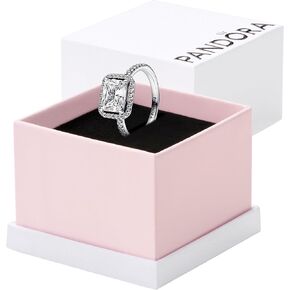 Pandora Rectangular Sparkling Halo Ring - Statement or Promise Ring for Her - Silver Ring for Women - Gift for Her - Sterling Silver with Clear Cubic Zirconia - With Gift Box