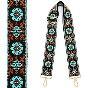 Purse Strap 1.97" Wide Replacement Crossbody Strap Handbag Guitar Strap Purse Shoulder Strap Adjustable Retro Jacquard (Retro Mint Green Flower)