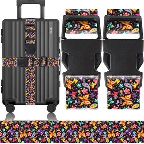 2 Pack Luggage Straps for Suitcases Adjustable Luggage Belt TSA Approved, Bright Colors Travel Packing Straps with Quick Release Buckle Unique Nylon for Sleeping Bag Car Seat, Bohemia