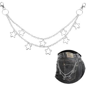 Vintage Pants Chain Chain Belts for Women, Star Jean Chain Belt Layered Pocket Chain Waist Chain Body Accessories for Women Men, Rock Wallet Chain