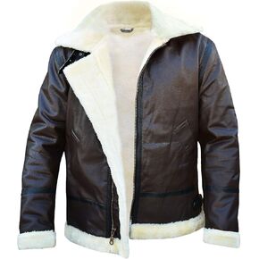 جاكيت B3 RAF Aviator Shearling للرجال - جاكيت بومبر من جلد الغنم لطيار الطيران أسود/بني