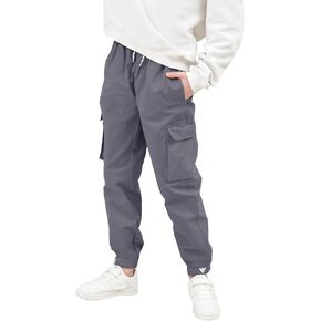 HIBETY Boy's Cotton Cargo Pants, UPF 50+ Sun Protection Hiking Pants, Breathable Jogger Pants for Kids