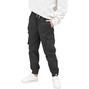 HIBETY Boy's Cotton Cargo Pants, UPF 50+ Sun Protection Hiking Pants, Breathable Jogger Pants for Kids