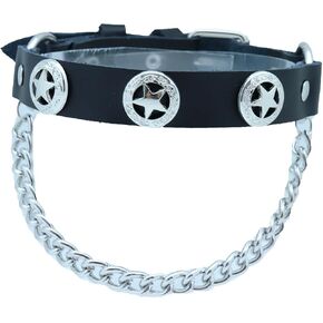 Men Biker Fashion Boot Bracelets Black Faux Leather Straps Silver Metal Chain Texas Lone Star Pair
