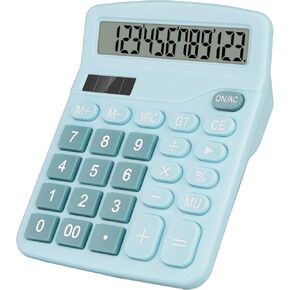 Desktop Calculator, Light Blue Calculator Big Buttons, 12-Digits Large LCD Display, Solar and AA Battery Dual Power, Desk Calculator for Office Home School Business Class (Light Blue)