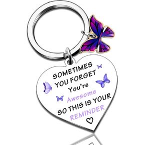 Purple Gifts for Women Inspirational Butterfly Gift for Girls Teens Birthday Motivational Encouragement Appreciation Presents Sometimes You Forget You're Awesome Little Reminder Heart Keychain