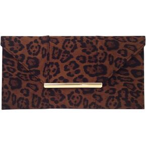 JNB Faux Suede Flat Leopard Envelope Clutch