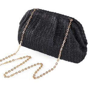 Straw Clutch Purse for Women Summer Beach Bag Dumpling Woven Pouch Handbags Crossbody Purses Rattan Shoulder Bag