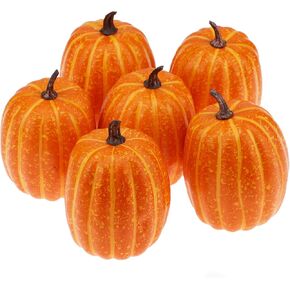 6Pcs Artificial Yellow Pumpkin Set Fake Halloween Thanksgiving Pumpkins Decoration for Home Kitchens Autumn Harvest Festival Ornament - 4.7inch